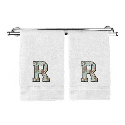 BC BARE COTTON Monogrammed Hand Towels, Personalized Gift, Set of 2 - Embroidered Writing with Greenish Cyan