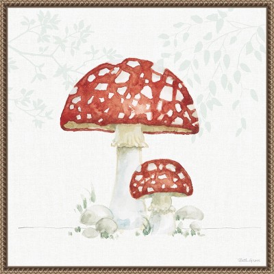 Beth Grove Red Mushroom Botanical Canvas Print with Bronze Frame