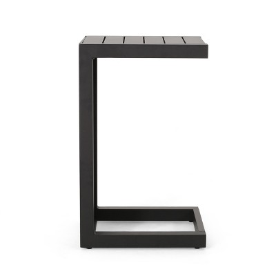 Matte Black Aluminum C-Shaped Outdoor End Table