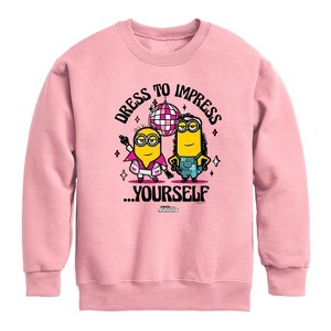 Boys' - Despicable Me Minions - Dress To Impress Yourself Graphic Long Sleeve Fleece Sweatshirt - 1 of 4