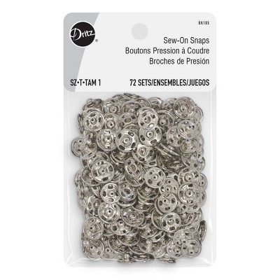 Dritz 72ct Sew-On Snaps Nickel: Metal Sewing Fasteners, Silver, 4.8" Length, 2.9" Width, 72 Pieces