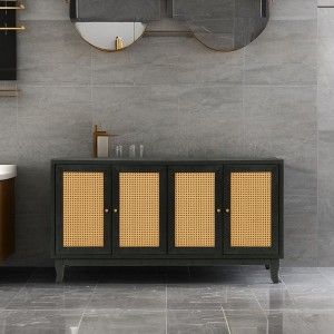 Rattan Sideboard Buffer Cabinet With 4 Rattan Doors, Adjustable Shelves, Storage Modern Storage Cabinet, Cupboard Console Table - 1 of 4