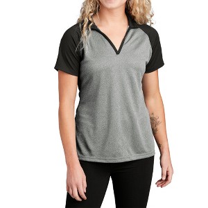 Mafoose Women's Short Sleeve RacerMesh Raglan Heather Block Moisture-Wicking Polo T-shirt - 1 of 4