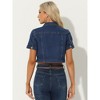 Allegra K Women's Turndown Collar Short Sleeves Crop Casual Jean Jacket - 3 of 4