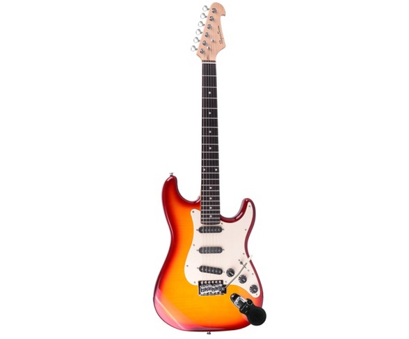 Spectrum Music Full Size Solid Body Electric Guitar - Cherry Burst Flamed Maple with Bonus Mini Amp