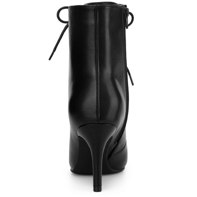 Allegra K Women's Lace Up Pointed Toe Stiletto Heels Ankle Booties