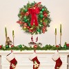 Christmas Wreath for Front Door, 22 Inch Christmas Wreath, Lighted Xmas Wreath with Red Green Ball Ornaments Velvet Bow and 30 LED Lights - 2 of 4