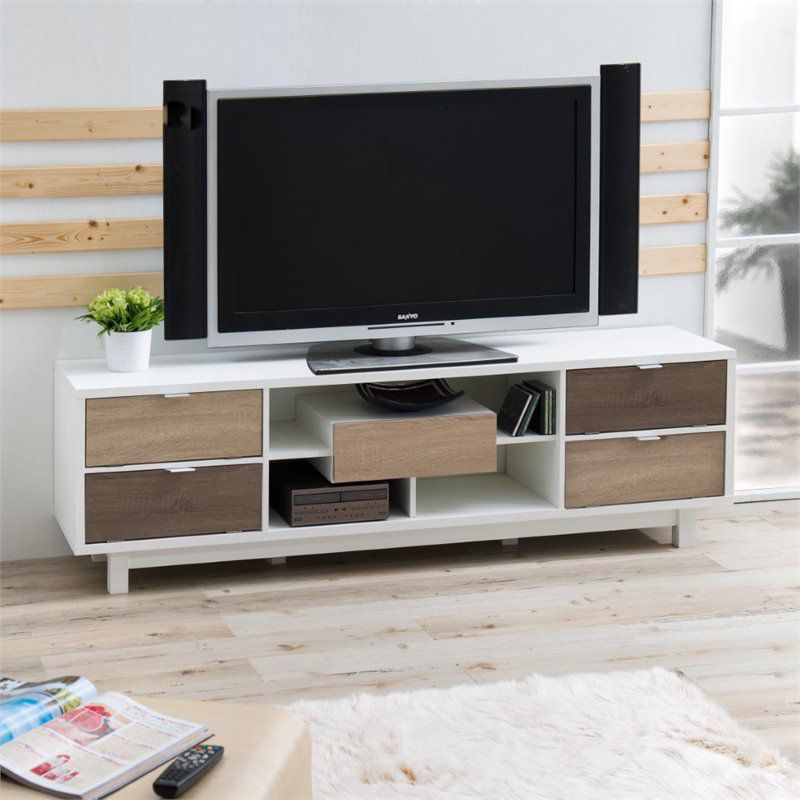 Aaron Contemporary Wood 70.8-Inch TV Stand in White - Furniture of America, 3 of 8