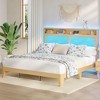Rattan Bed Frame with Natural Rattan Headboard,Bohemian Frame with LED Lights & Charging Station,Storage Headboard, No Box Spring Needed - 3 of 4