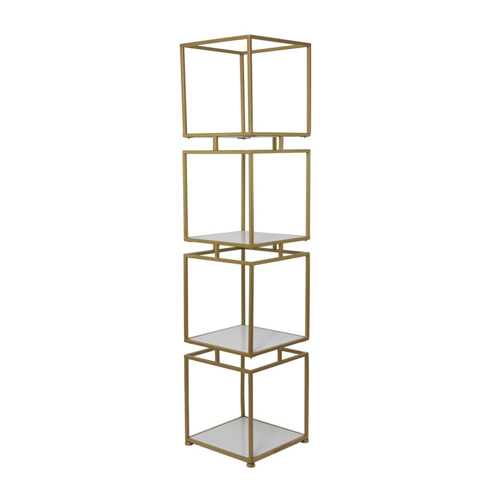 Photos - Garden & Outdoor Decoration Glam Metal Marble Square Shelving Unit 4 Tier Gold - Olivia & May: Chic Minimalist Display Organizer, No Assembly Required
