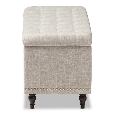 Kaylee Beige Button-Tufted Storage Ottoman Bench with Silver Nailheads
