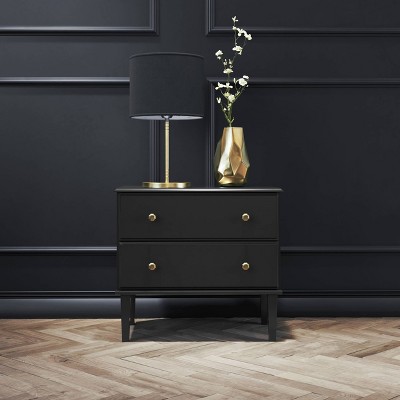 Lux Black 2 Drawer Nightstand with Gold Accents