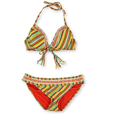 Lucky Brand Womens Striped Crochet Hipster 2 Piece Bikini