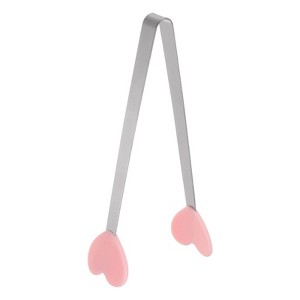 Unique Bargains Stainless Steel Silicone Tips Heart Shape Food Tongs - 1 of 4