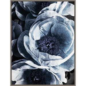 22" x 30" Peony Blue Petals III by Ashley Aldridge Framed Canvas Wall Art Gray Wash - Amanti Art: Modern Lithograph, Sawtooth Back - 1 of 4