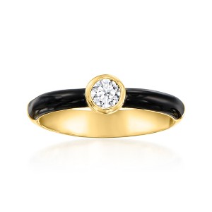 Ross-Simons 0.25 Carat Bezel-Set Lab-Grown Diamond Ring With Black Enamel in 18kt Gold Over Sterling - 1 of 4