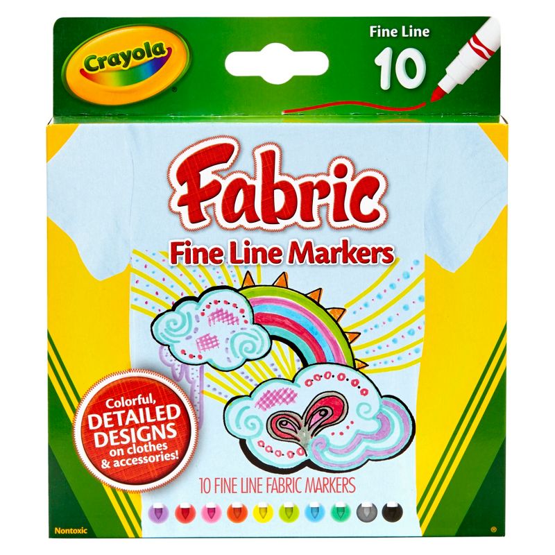 Crayola Fabric Markers, Fine Line, Assorted Colors, Set of 10, 1 of 4