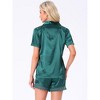 INSPIRE CHIC Women's Satin Silky Button Down Short Sleeve and Shorts with Lace Trim 2 Pcs Pajamas Set - 3 of 4