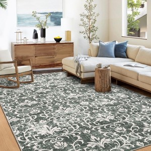 Vintage Floral Printed Washable Area Rugs Non Slip Non Shedding Low Pile Indoor Printed Carpets for Kitchen Bathroom Laundry Nursery Bedroom - 1 of 4