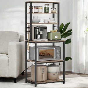 VASAGLE Coffee Bar, Bakers Rack for Kitchen with Storage, 6-Tier Kitchen Shelves with 6 Hooks, Microwave Stand, Industrial - 1 of 4