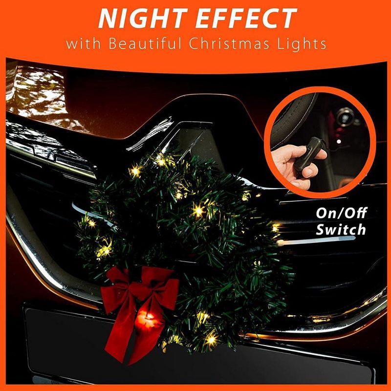 Zone Tech Car Christmas Wreath Decoration with Led Lights  Fits For Jeeps Trucks SUVs RVs Golf Carts & Home - Universal Holiday Season Decoration, 6 of 10