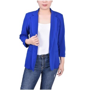 NY Collection Womens Crepe Knit Ruched Sleeve Blazer Jacket - 1 of 1