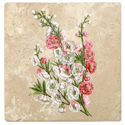 Christmas by Krebs Set of 4 White and Red Peach Blossom Square Coasters 4"