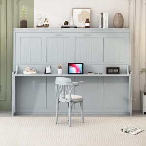 Queen Size Murphy Bed with Hydraulic Lift and Desk Design - 1 of 4