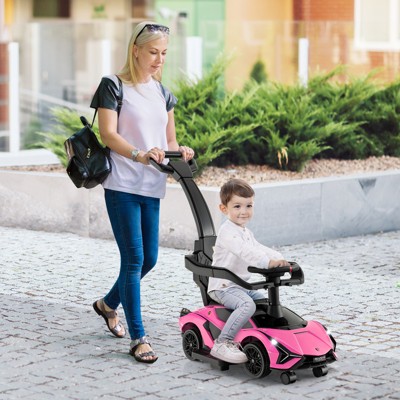 Infans 3-in-1 Licensed Lamborghini Kids  Ride On Push Car w/Removable Guardrails & Handle, Hidden Storage Space & Detachable Universal Wheels, Pink