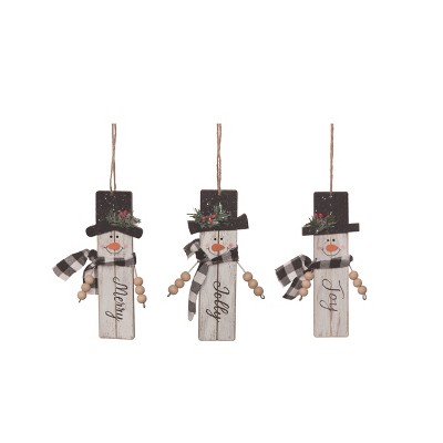 Transpac Wood Checker Snowman Ornament Set of 3 Christmas Home Decorations