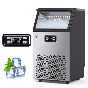 Ice maker produces 100 lbs/day, 33 lbs storage; under-counter, ready in 5-15 mins, freestanding with ice scoops and self-cleaning feature. - 1 of 4