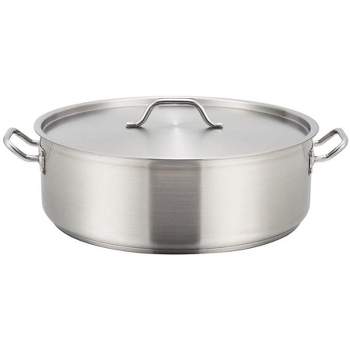 Winco SSLB-25, 25-Quart Stainless Steel Brazier Pan With Lid, Cooking Pan with Cover