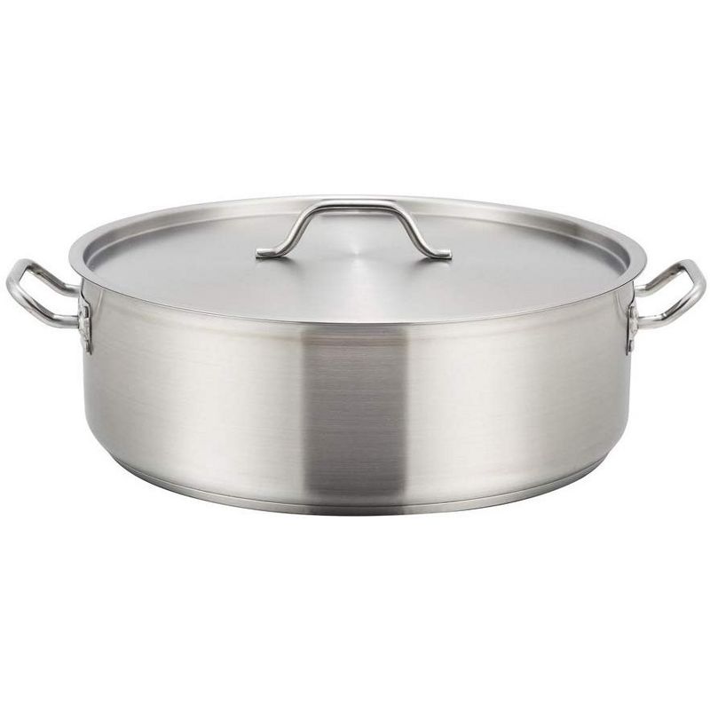 Winco SSLB-25, 25-Quart Stainless Steel Brazier Pan With Lid, Cooking Pan with Cover, 1 of 4