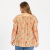 Women's Plus Size Gathered Floral Print Ruffle Sleeve Tie Neck Casual Summer Vacation Blouses - GRACE & GRANDEUR - 3 of 4