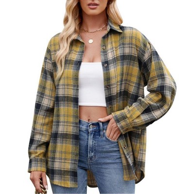 Womens Lightweight Plaid Shirts Button Down Shirts Tartan Shirts Pattern Loose Fit Thin Outwear Cowgirl Tops Country Concerts Outfits