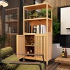 Bamboo Storage Cabinet with 2 Doors and Open Shelves, Floor Organizer for Bathroom, Living Room, Kitchen, and Entryway Storage - 3 of 4