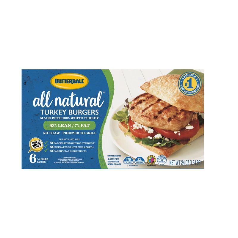 Butterball All White Turkey Burgers - Frozen - 24oz/6ct, 1 of 3