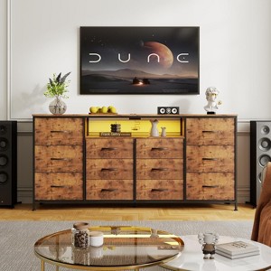 12-Drawer Fabric Dresser with Charging Station & LED Lights, Sturdy Metal Frame Chest of Drawers, Wooden TV Stand for Bedroom & Closet Storage - 1 of 4