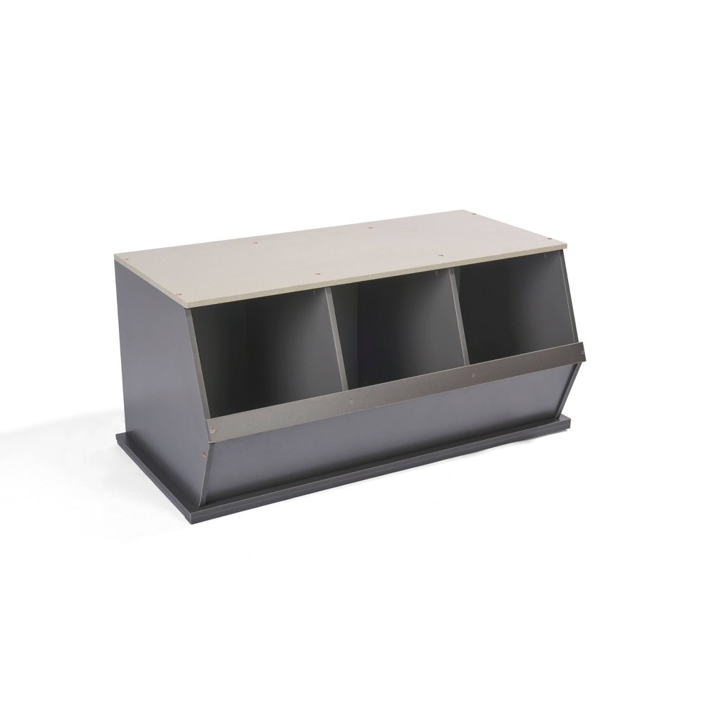 Photos - Wall Shelf Badger Basket 3 Bin Stackable Storage Cubby Charcoal/Gray Woodgrain