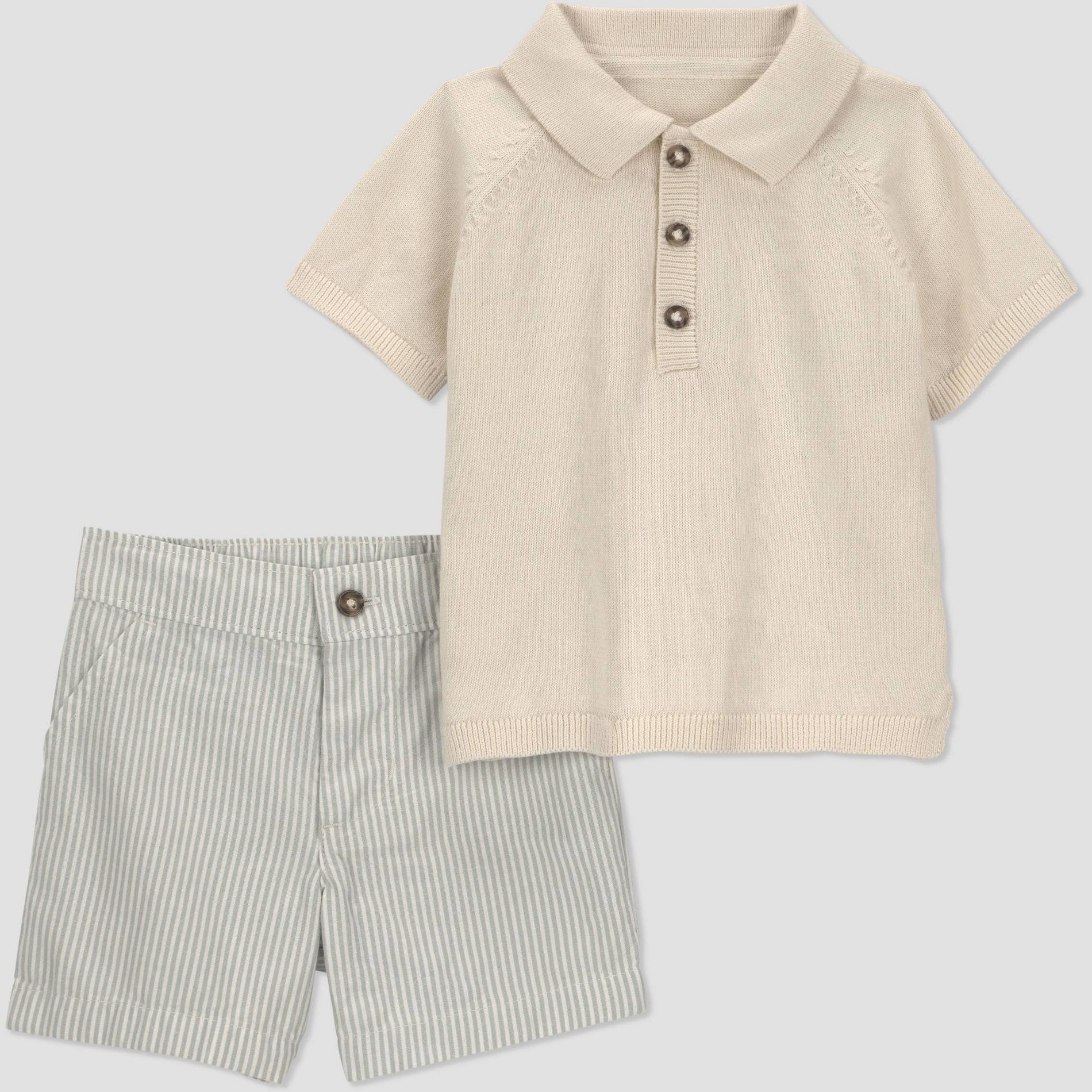 Carter's Just One You® Baby Boys' 2pc Sweater Polo and Shorts Set - Ivory