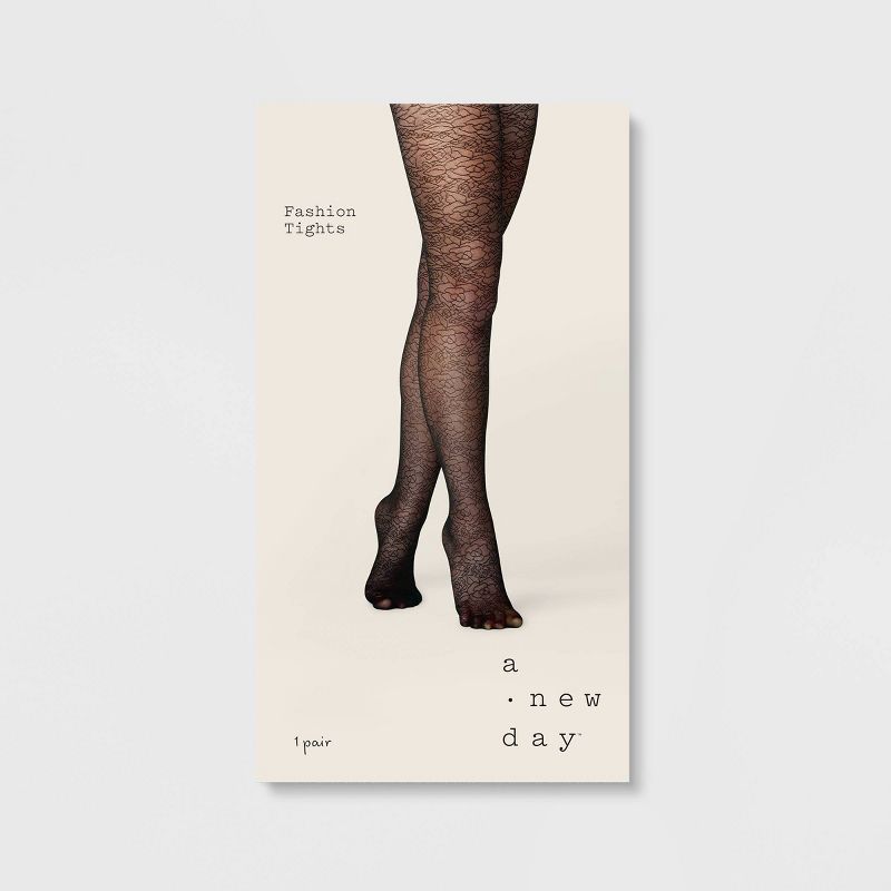 Women's Abstract Rose Sheer Tights - A New Day™ Black, 2 of 3