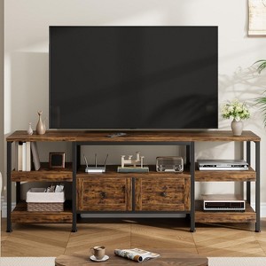 Industrial TV Stand with 2 Drawers, Entertainment Center, Rustic Media Console with Storage Shelves, Open Design - 1 of 4