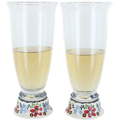 Blue Rose Polish Pottery P002 Set of 2 Maf Beer Glasses