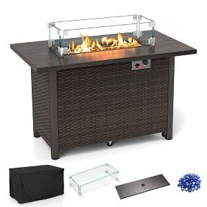 Tangkula 42 Inch Patio Rattan Propane Fire Pit Propane Gas Fire Pit Table w/ Wind Guard - 1 of 4