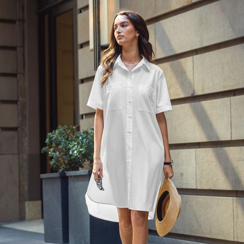Women's White Short Sleeve Patch Pocket Midi Shirt Dress - Cupshe, 4 of 8