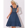 INSPIRE CHIC Women's Boho Square Neck Ruffle Trim Flowy Smocked Midi Sundresses - 3 of 4