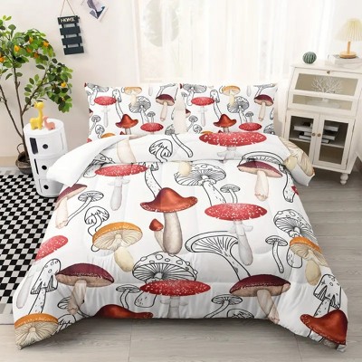 Acoinel 3 Pcs Mushrooms Comforter Set with 2 Pillowcases