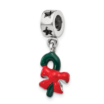 Black Bow Jewelry Sterling Silver Green Enameled Candy Cane Dangle Bead Charm