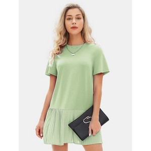 EXLURA Womens Summer Casual Short Sleeve Dress Crewneck Tshirt Dresses Pleated Aline Mini Dress 2025 Vacation Beach Sundress - 1 of 4