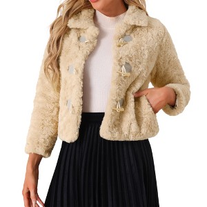 Allegra K Women's Faux Fur Fluffy Collar Cropped Winter Warm Outwear Casual Coat - 1 of 4